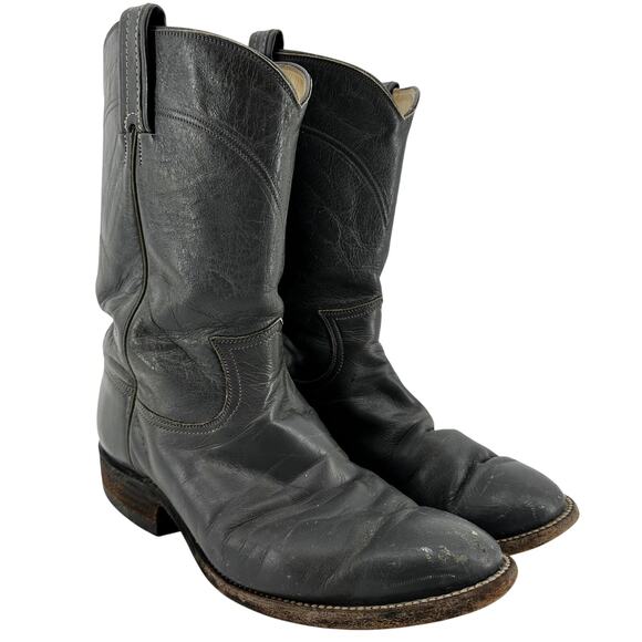 Vintage Hondo Cowboy Boots Leather Western Pull On Round Toe Full Gray 9 - Picture 1 of 7